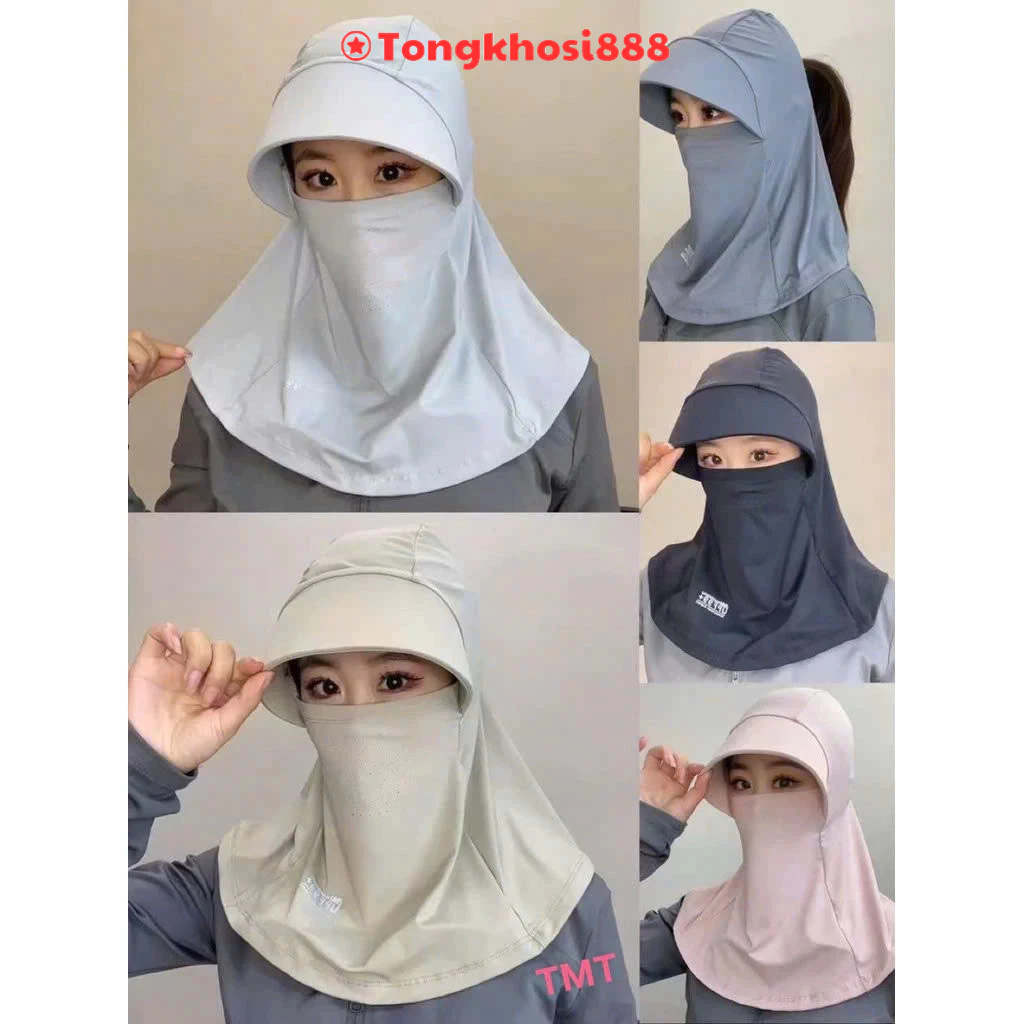 PVN68698 Mũ che nắng thoáng khí bằng lụa băng, có khăn choàng chống nắng đi xe đạp tongkhosi888