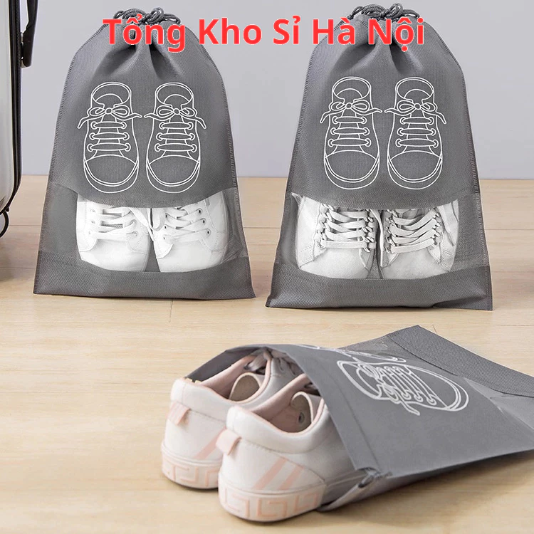 Combo 10 Túi Vải Đựng Giày Dép Chống Bụi Chống Thấm Có Dây Rút Tiện Dụng Khi Mang Đi Du Lịch