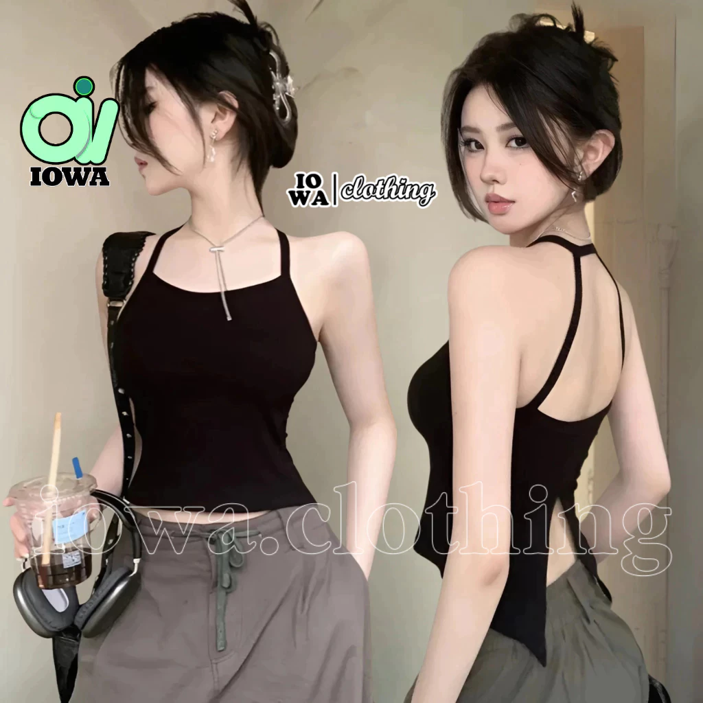Áo Croptop Nữ Ôm Body Cổ Yếm Xẻ Lưng Có Mút Ngực IOWA CR56 - Thun Borip Co Giãn