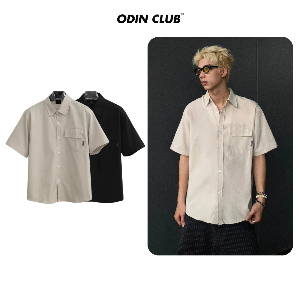 Áo sơ mi cộc tay Press ODIN CLUB, Áo sơ mi ngắn tay nam nữ, chất kaki 2 da, form rộng thoải mái