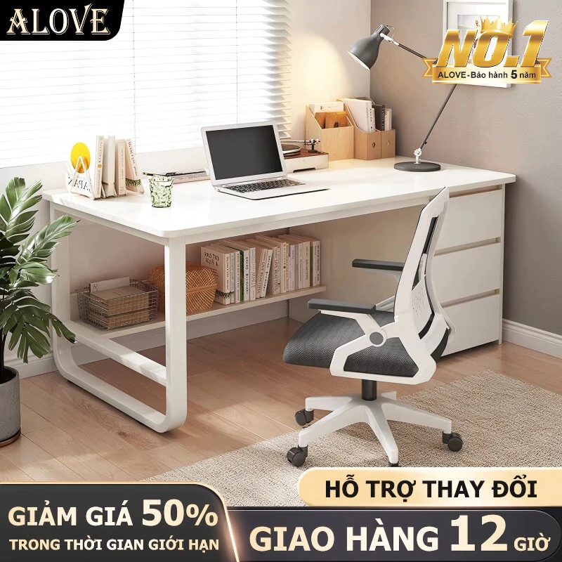 ALOVE Bàn làm việc chân sắt sơn tĩnh điện chống ghỉ Gỗ MDF Cao Cấp bàn học mặt bàn kích thước lớn