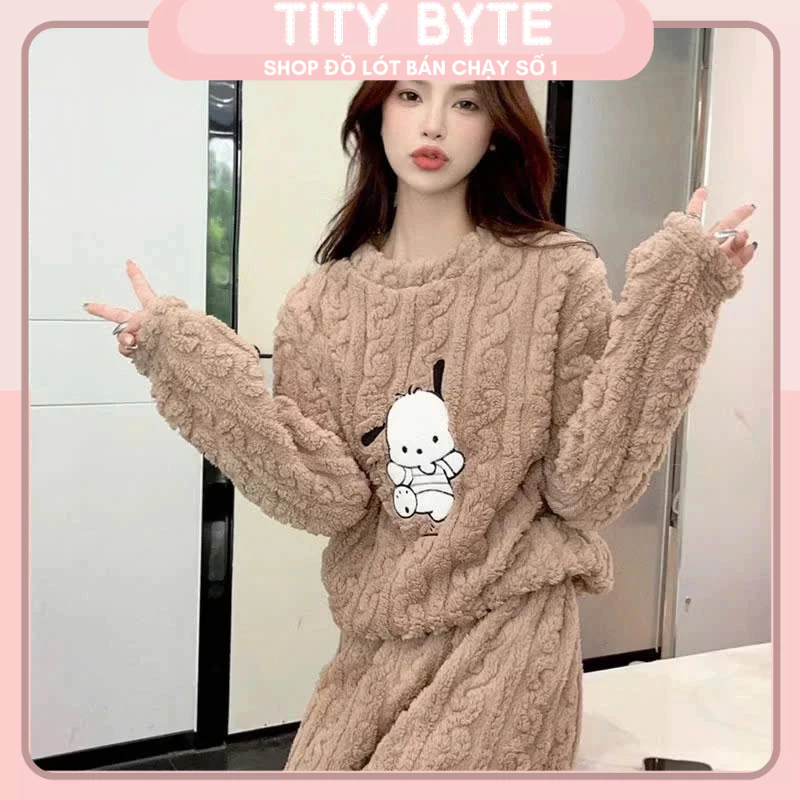Bộ đồ ngủ lông hình Voi , Bông Nỉ giữ nhiệt bo gấu mặc ở nhà Siêu Ấm (size 40 > 66kg)