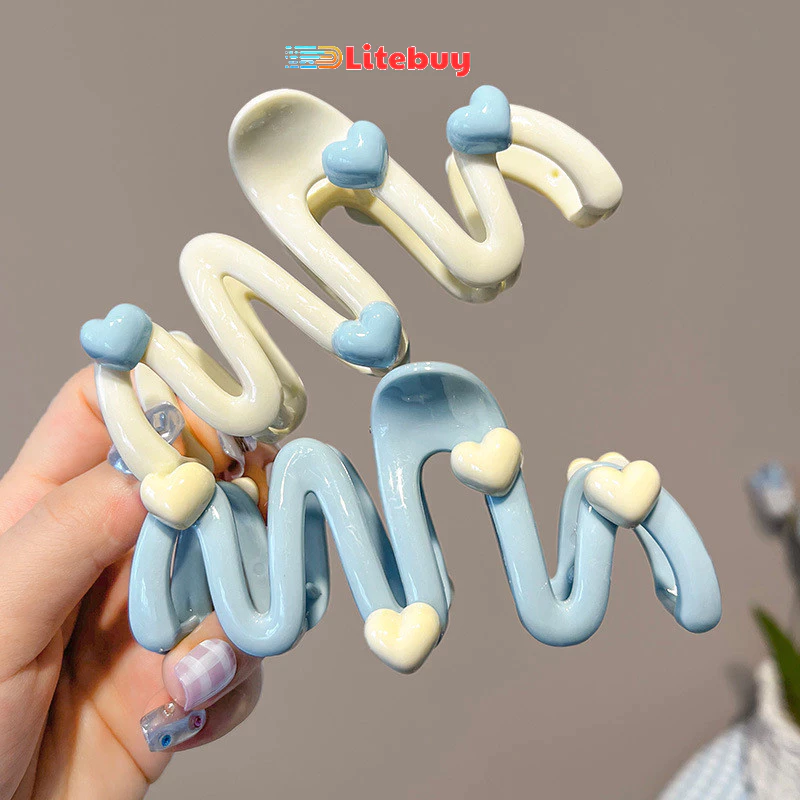 PVN67085 Kẹp tóc cá mập xanh kem, phụ kiện tóc phong cách Hàn Quốc dễ thương litebuy