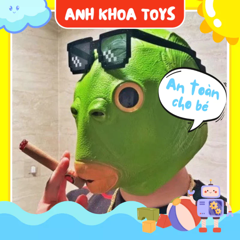 Combo Mặt Nạ Trùm đầu Hóa Trang Quái Vật đầu Cá Màu Xanh Lá Phù có kính