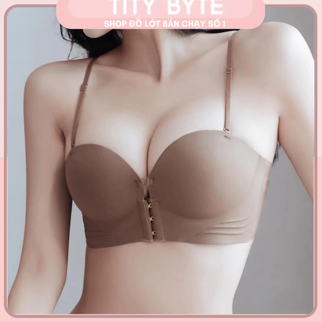 Áo Lót Nâng Ngực Cài Trước Chống Tụt Đệm Dày 5cm, Chất Su Đúc Mềm Mại Không Viền Siêu Nâng, Tạo Khe, Hở Vai Đẹp