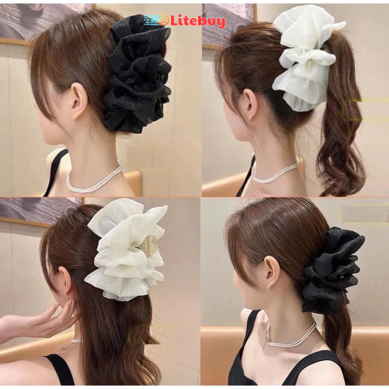 PVN68323 Kẹp tóc đám mây càng cua bảng lớn nơ voan bong bóng lớn 2 mặt litebuy