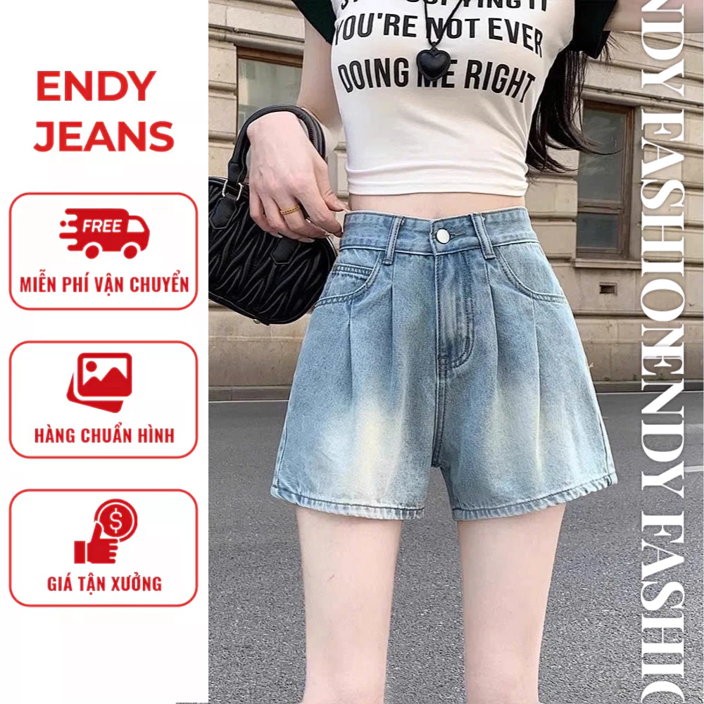 Quần short jeans nữ lưng cao, quần đùi bò nữ màu xanh nhạt/đậm phong cách basic thời trang ED11