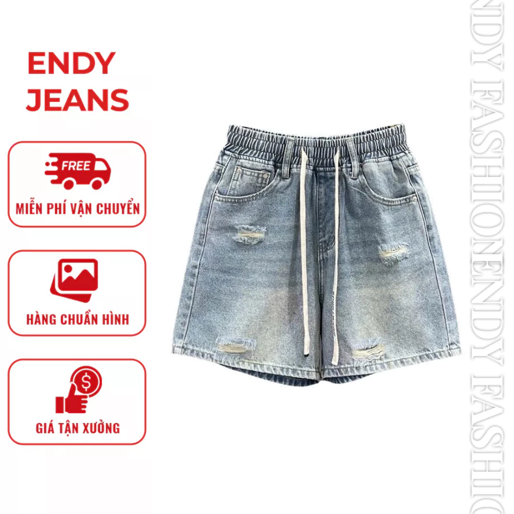 Quần jeans ngố nữ cạp chun ống rộng rách túi, quần bò lửng phong cách năng động cá tính ED18