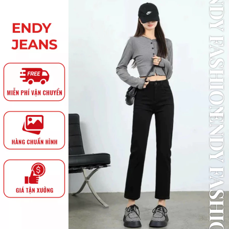 Quần jeans nữ cạp cao ống đứng, quần bò nữ dáng lửng thời trang chất vải co giãn thoải mái ED37