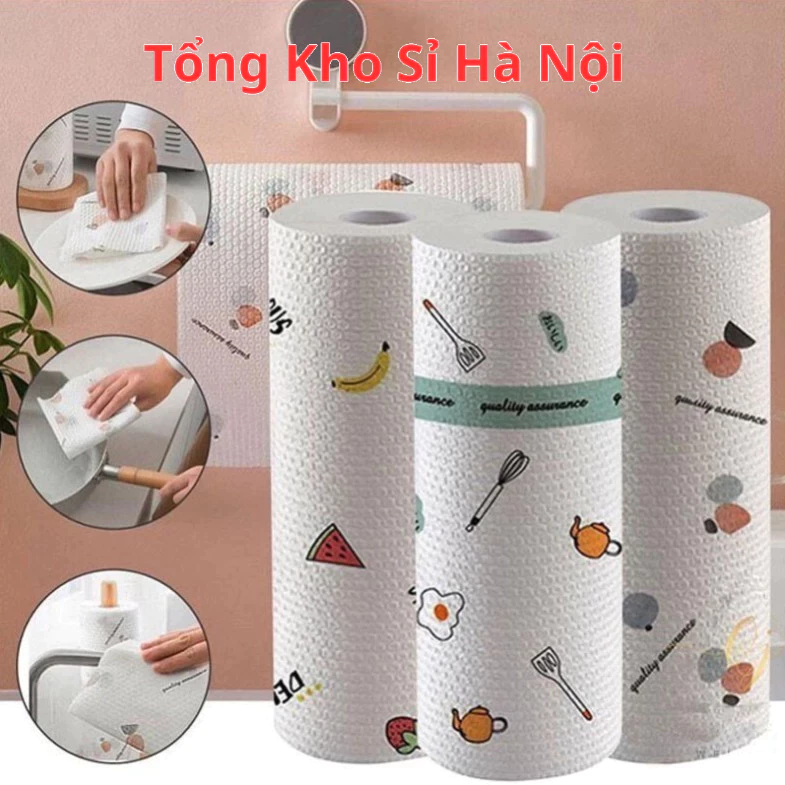Combo 5 Cuộn Khăn Lau Bếp 20 Cm, Giấy Lau Đa Năng Khăn Lau Tay Thấm Nước Thấm Dầu Mỡ Có Thể Giặt Được