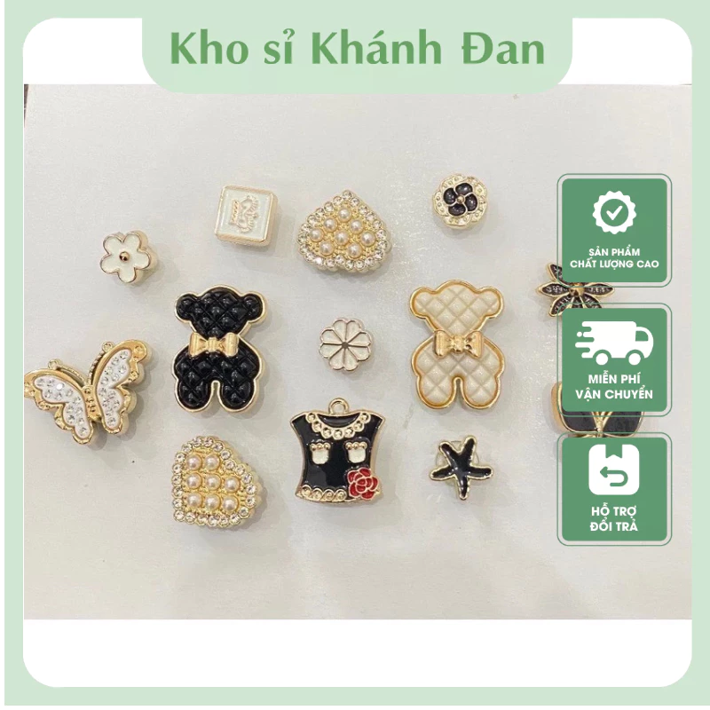 Bộ sticker gắn dép, phụ kiện gắn dép set 10-12 chi tiết