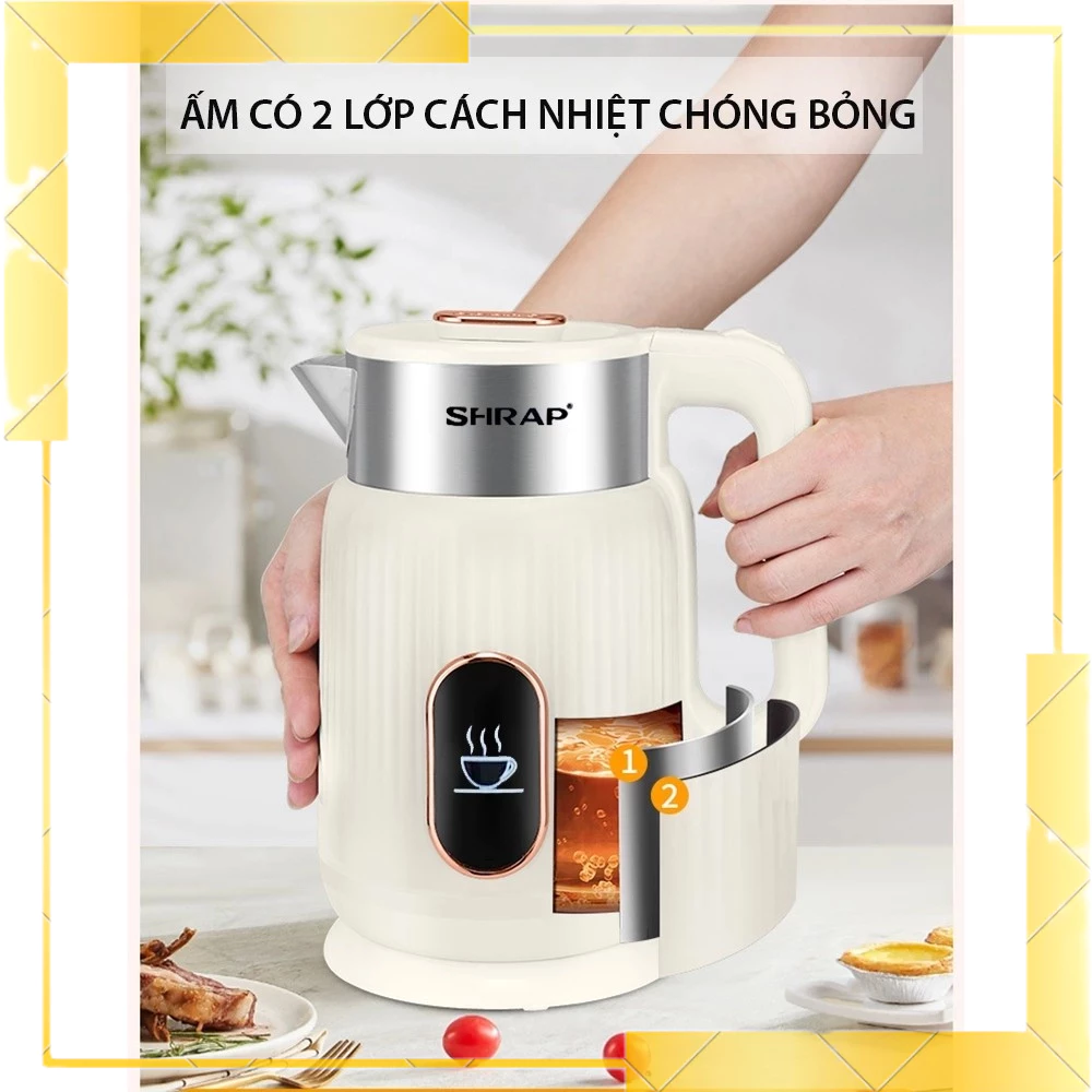 Ấm Siêu Tốc Mẫu Mới SHRAP  Dung Tích 3.2L Có 2 Lớp Cách Nhiệt, Công Suất 1500W Thân Chống Bỏng, Tự Động Ngắt Khi Sôi