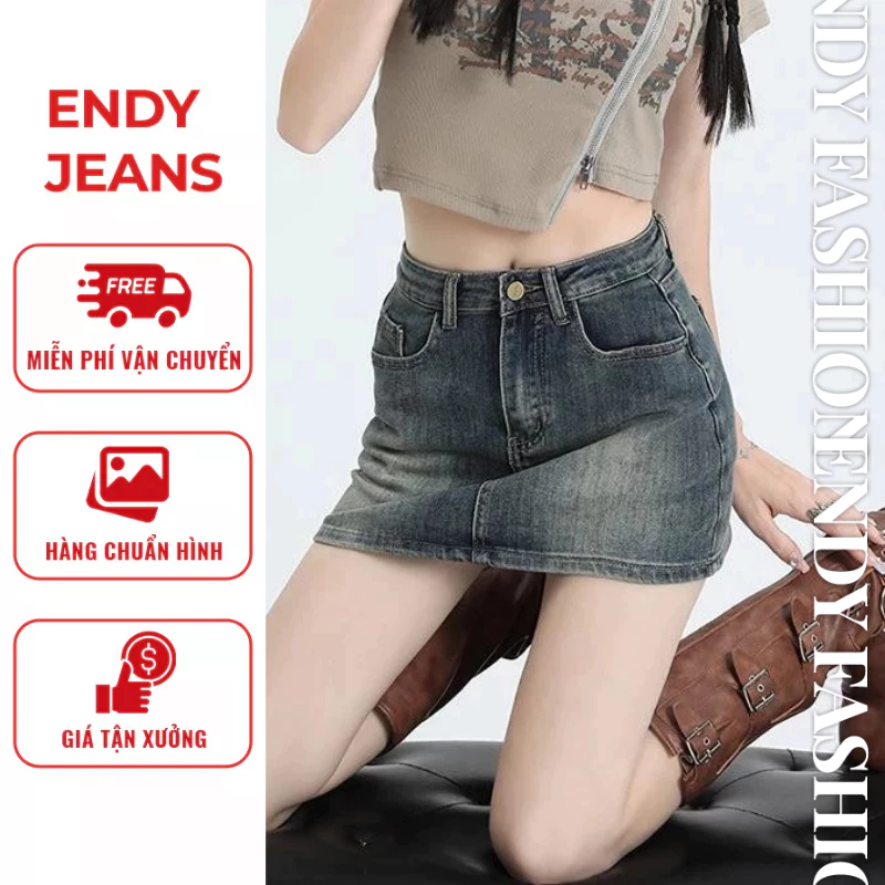 Chân váy jeans ngắn chữ A có lót trong, chân váy bò nữ cạp cao tôn dáng thời trang ED09