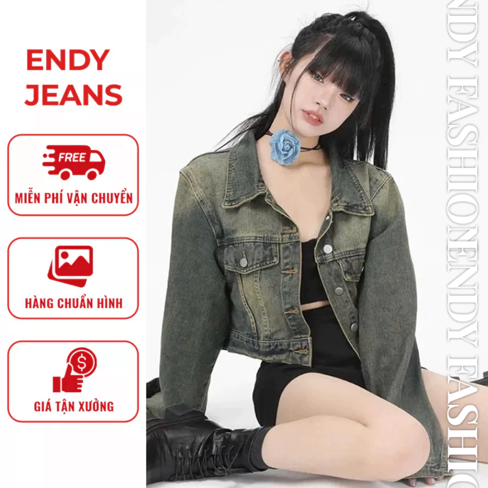 Áo khoác jeans nữ dáng croptop tay dài, áo khoác bò dáng ngắn thời trang trẻ trung cho nữ ED26