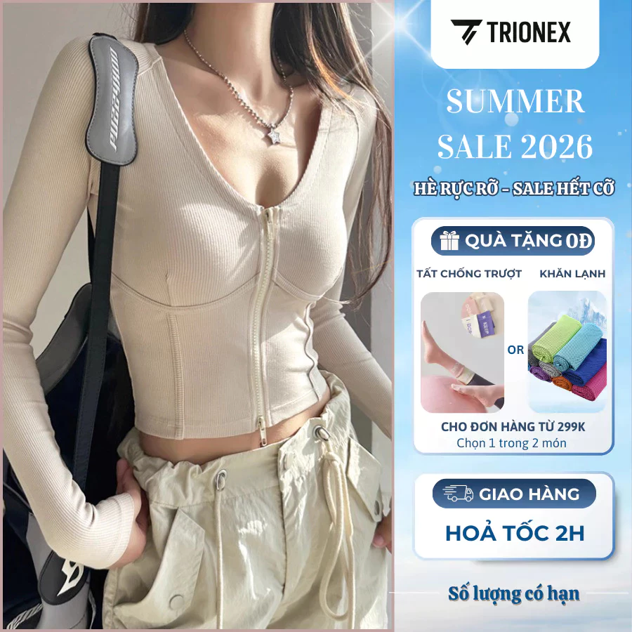 [K206] Áo thể thao có khoá kéo TRIONEX, kiểu dáng ôm sát thời trang, phù hợp tập yoga, chạy bộ, thể dục thể thao cho nữ