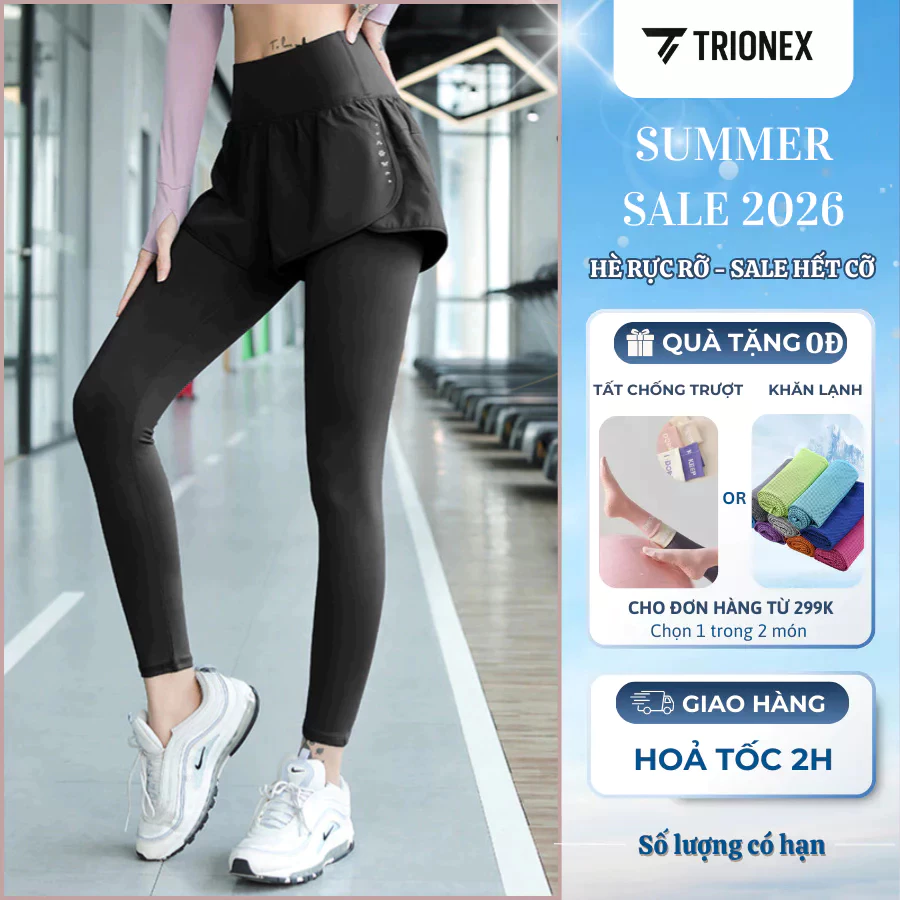 [K104] Quần tập nữ 2 lớp bảo hộ, quần dài chạy bộ, tập gym, yoga TRIONEX