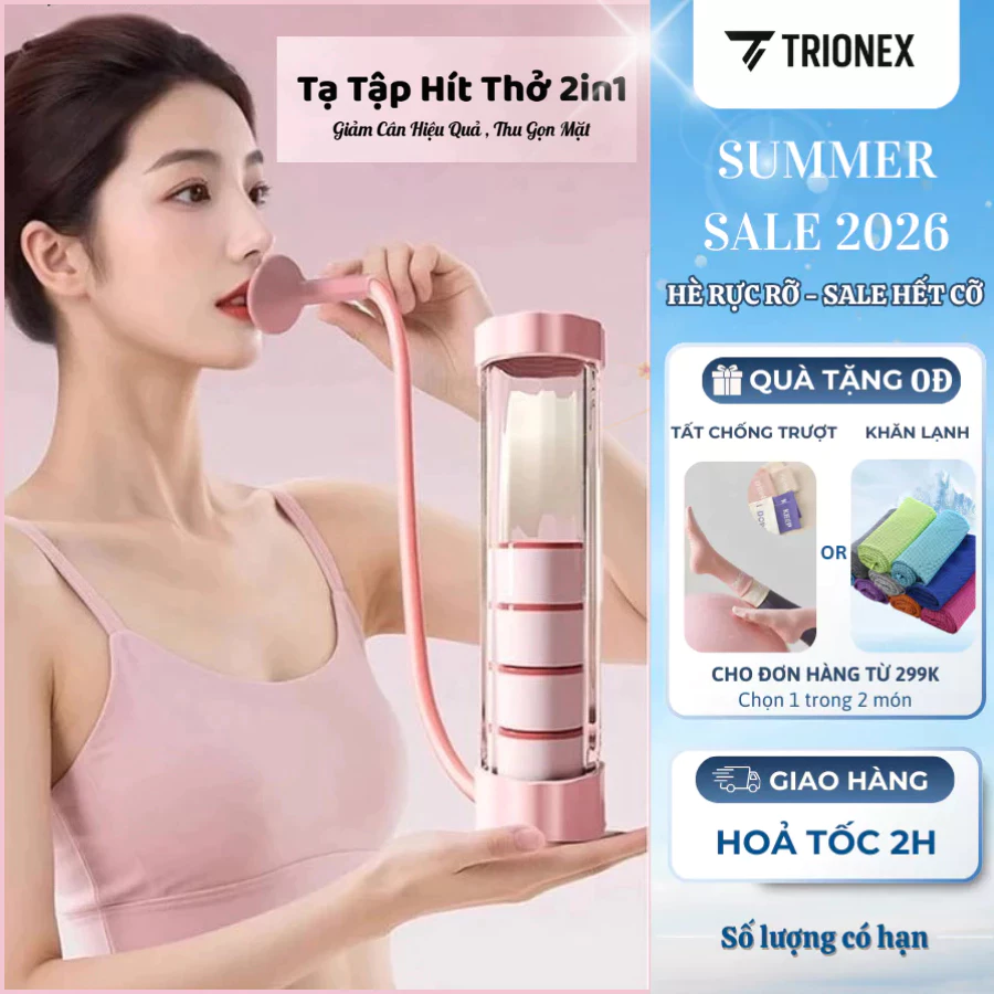 Tạ Tập Hít Thở Đa Năng 2in1 Giảm Cân, Nâng Cao Sức Bền, Thu Gọn Mặt, 3 Mức Tạ Thay Đổi Tiện Lợi