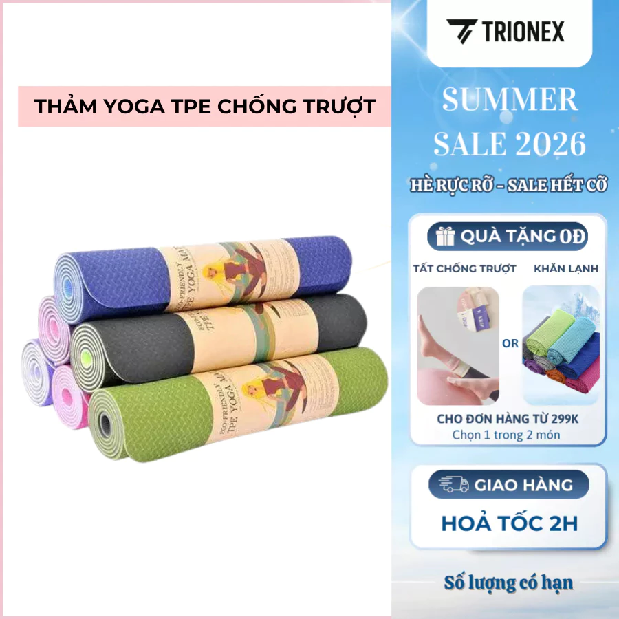 THẢM TẬP YOGA , THẢM TẬP GYM TPE 4-6mmCAO CẤP 2 LỚP CHỐNG TRƯỢT DỄ TẬP TẠI NHÀ