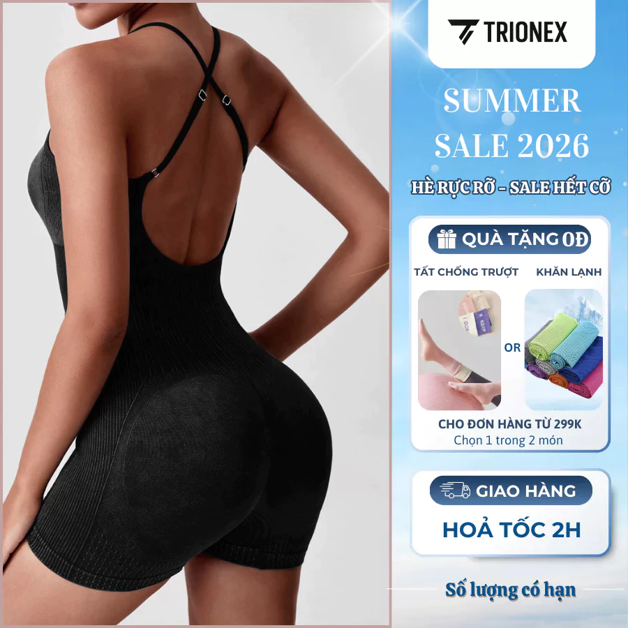 [K175] Jumpsuit Nữ Thời Trang, Jum Tập Gym Có Mút, Bộ Liền Thân Tập Gym Yoga TRIONEX