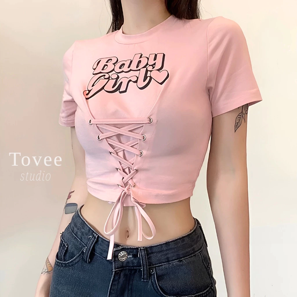 [XẢ HÀNG] Áo Croptop Nữ BABY ĐAN TRƯỚC tay ngắn ôm body BM31, Áo thun crt kiểu sexy in chất thun borip TOVEE