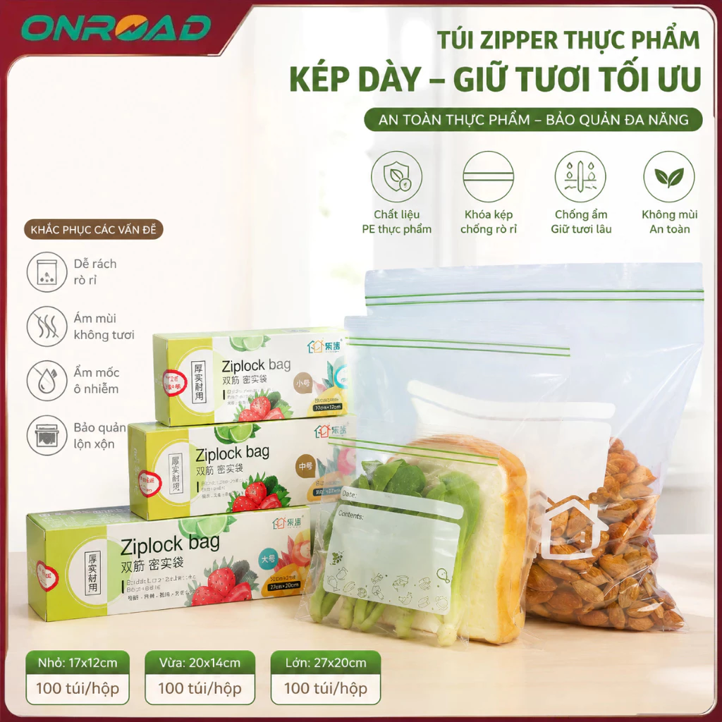 ONR Túi Zip Đựng Thực Phẩm Cực Dày Khóa Kép Tiện Lợi Túi Đựng Đồ Ăn Tủ Lạnh Cao Cấp An Toàn Nhiều Size Hàng Sẵn
