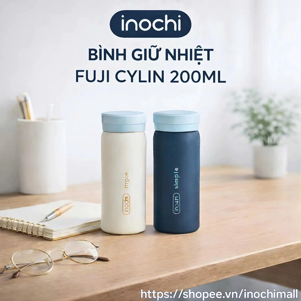 Bình giữ nhiệt Inochi Fuji Cylin 200ml - inox 316 mini nhỏ gọn giữ nóng lạnh 6-12h chống tràn