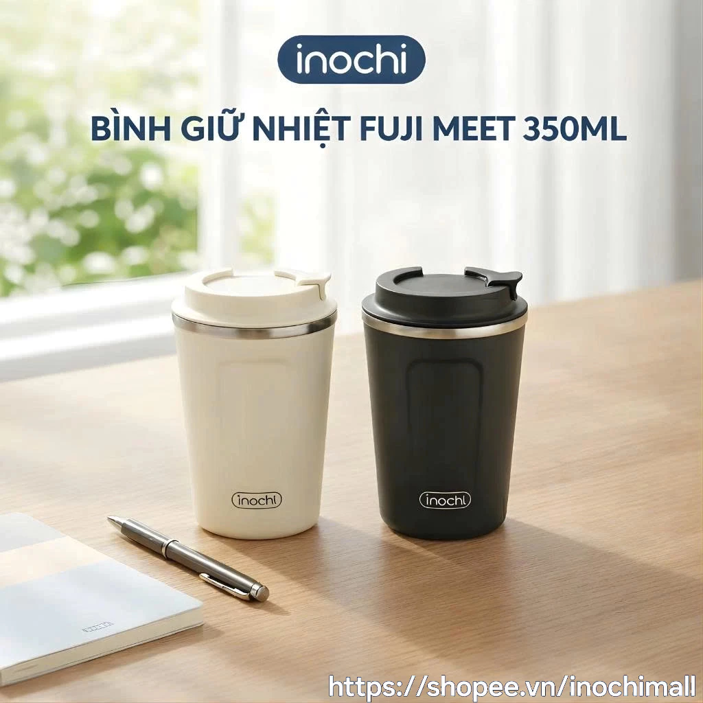 Cốc giữ nhiệt Fuji Meet 350ml - inox 304 giữ nóng lạnh 6h chống tràn khóa nắp tiện mang
