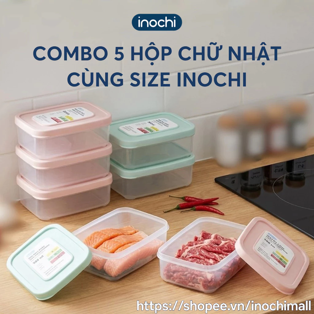 Bộ 5 Hộp Cùng Size Đựng Thực Phẩm Chữ Nhật Hokkaido - Nhựa PP Cao Cấp Kháng Khuẩn Tiện Dụng An Toàn