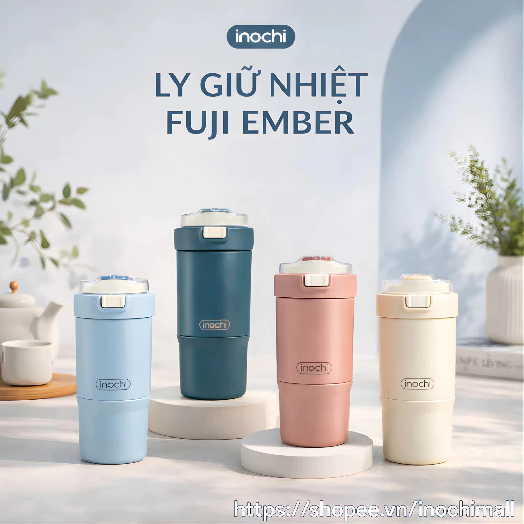 Ly giữ nhiệt Fuji Ember 660ml, 770ml -  inox 316 có ống hút giữ nóng lạnh 6-12h chống tràn quai xách