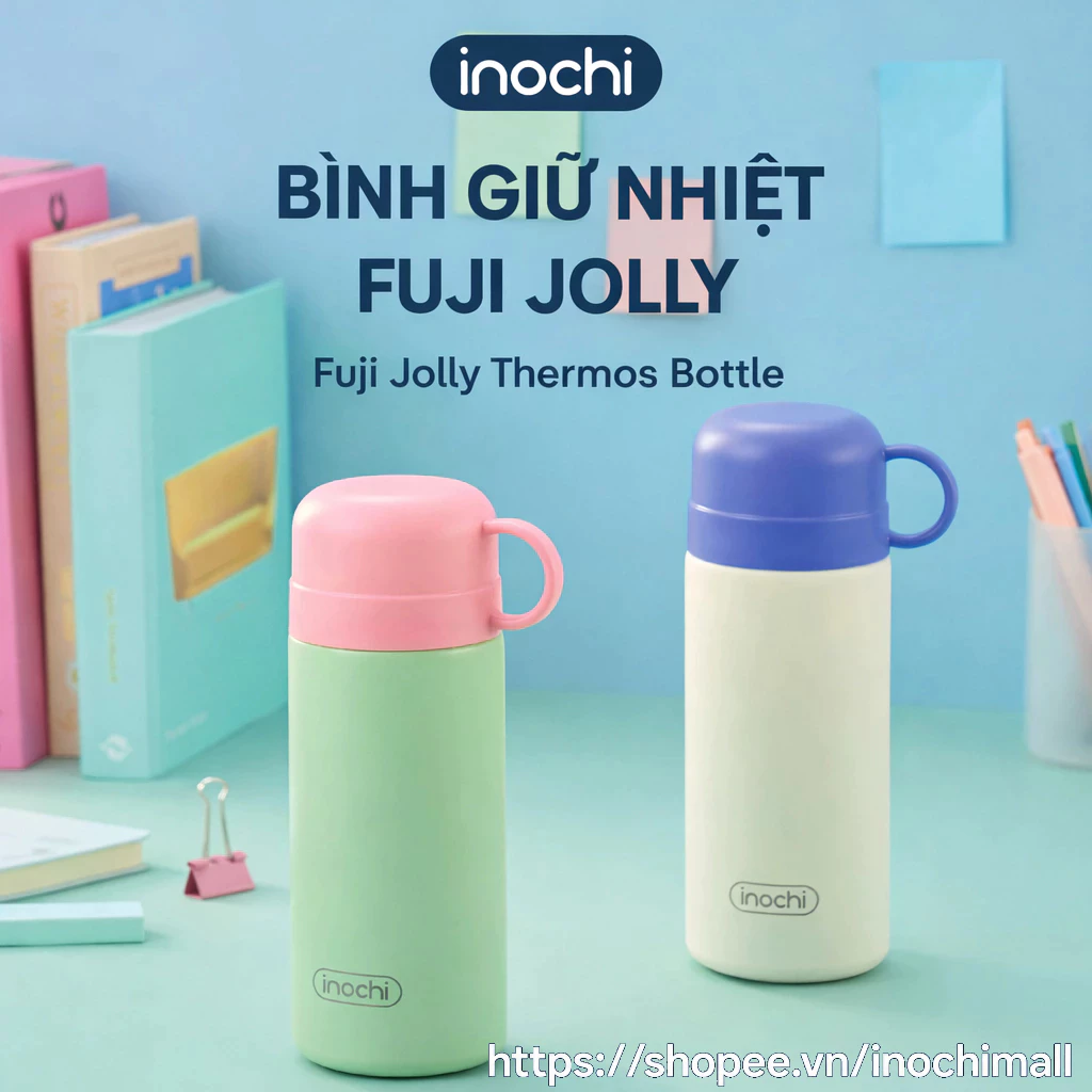 Bình giữ nhiệt Fuji Jolly 450ml Inochi - Inox 316, giữ nhiệt 6H+, nắp 3in1 tiện lợi chống rò rỉ