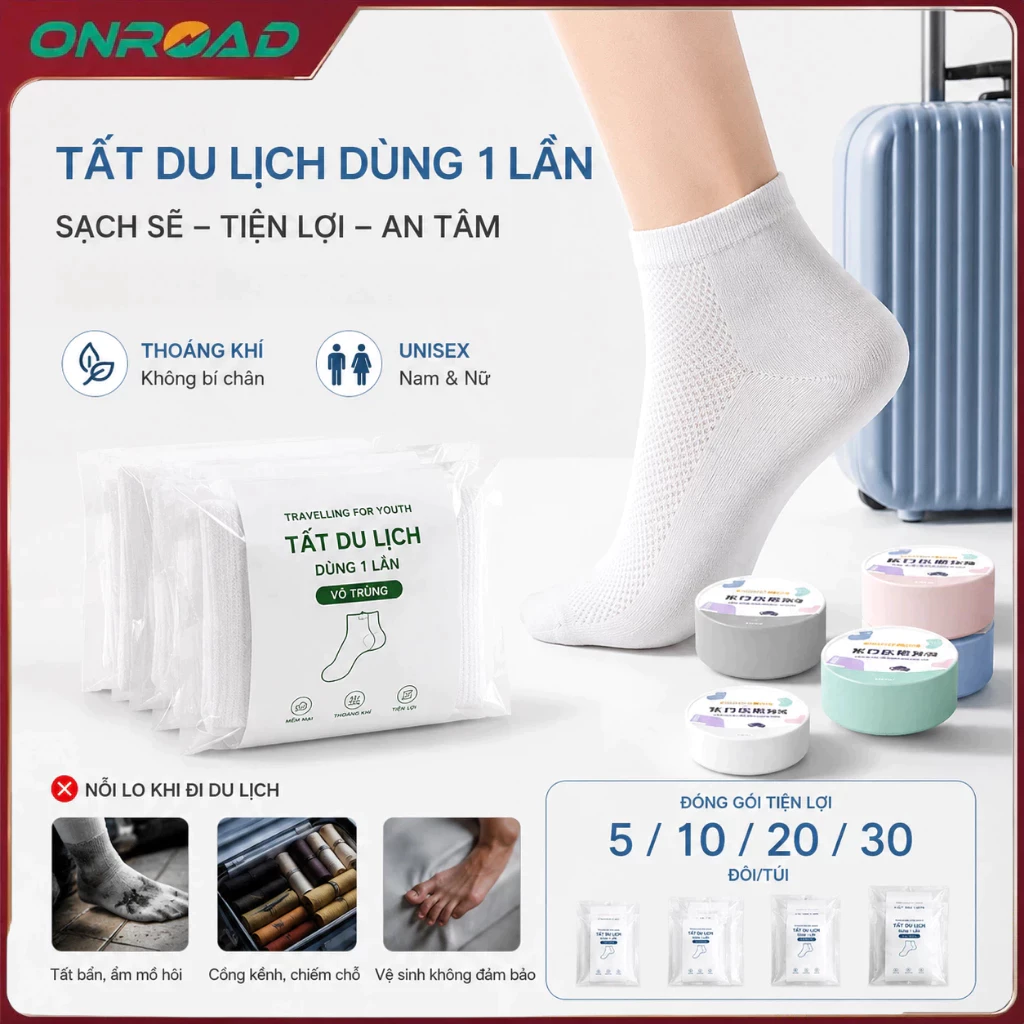 Combo Tất Du Lịch Dùng 1 Lần Cổ Ngắn Trung Không Cần Giặt Vô Trùng Đóng Gói Riêng Tất Nén Nam Nữ Set 5 10 20 Đôi