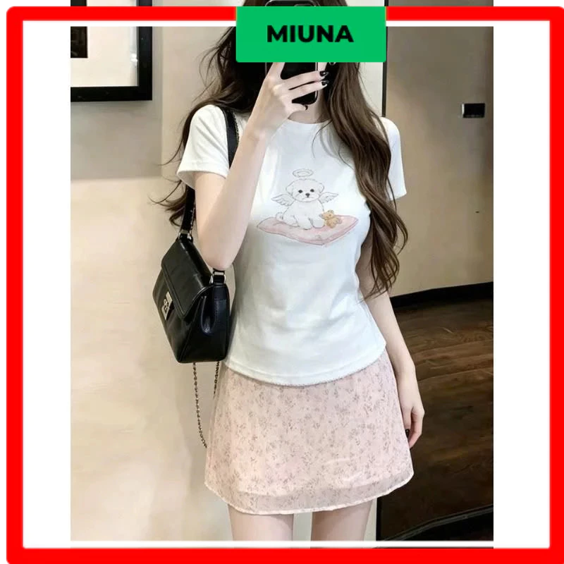 Chân váy chữ A lụa dáng ngắn Miuna hai lớp, Chân váy lụa hoạ tiết hoa nhí nhẹ nhàng nữ tính C24