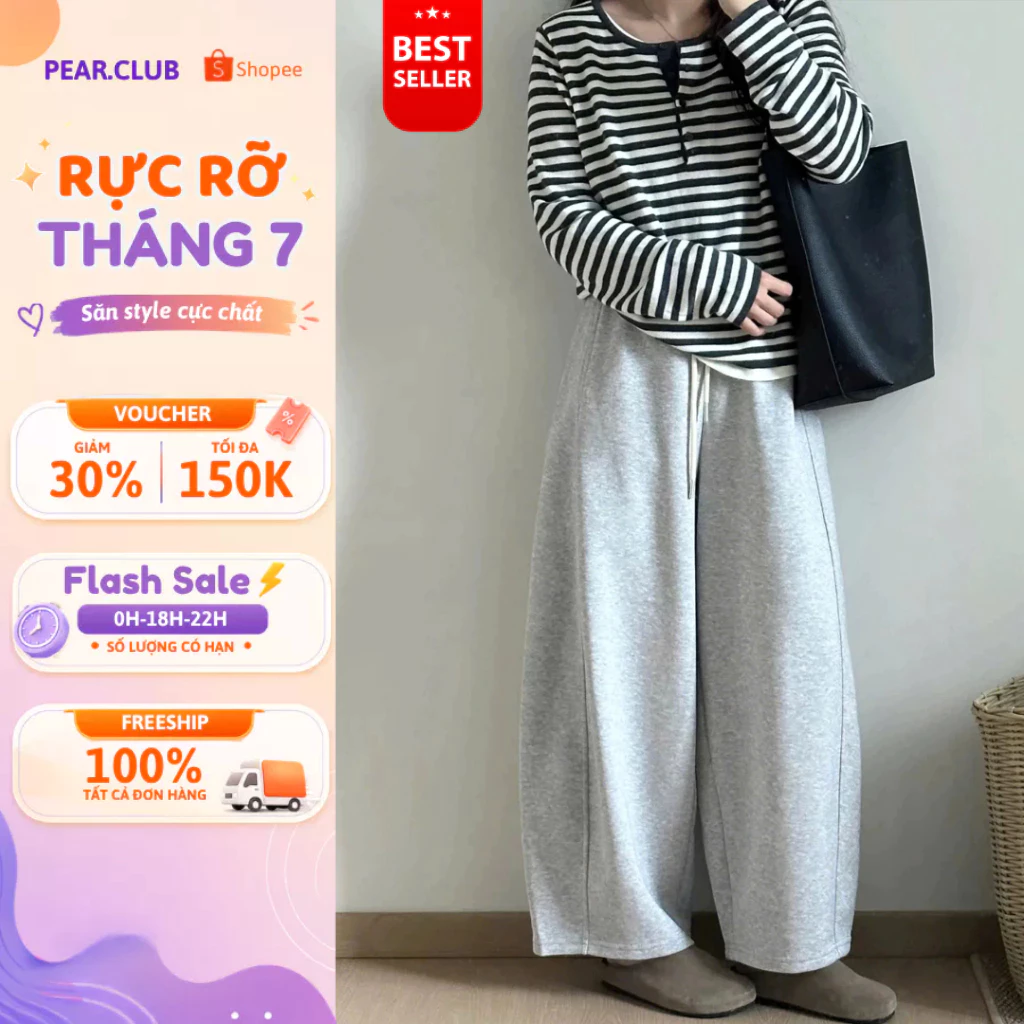 Quần ống rộng dáng parachute PEAR CLUB, quần nỉ ống cong mặc BIGSIZE phong cách nhảy dance đi học mùa thu đông Q131