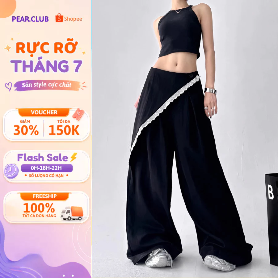 Quần ống rộng nữ PEAR.CLUB gấu quần tùy chỉnh, quần nữ dáng suông rộng cá tính dễ phối đồ Q208