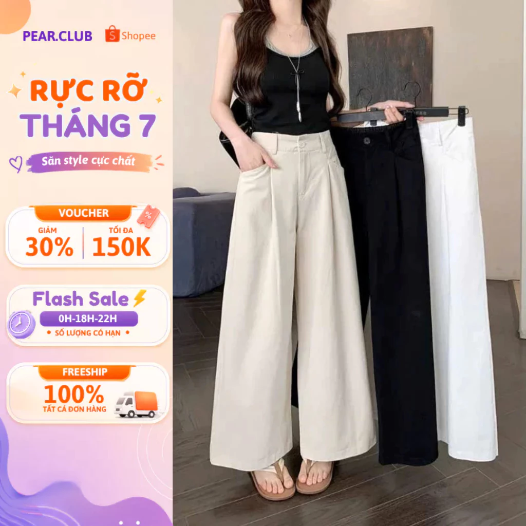 Quần Kaki Ống Rộng Nữ Cạp Cao PEAR.CLUB, Quần Tây Dáng Suông Hack Dáng Mặc Đi Học Đi Làm Thu Đông Q40