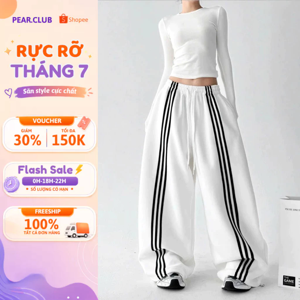 Quần Ống Rộng Nỉ Kẻ Sọc PEAR.CLUB, Quần Ống Siêu Rộng Thu Đông BIGSIZE UNISEX Năng Động Q129