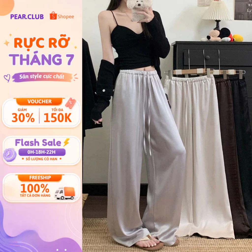 [BST HÈ 2026] Quần lụa ống rộng dài PEAR.CLUB, quần ống suông rộng BIGSIZE mềm mại, cao cấp mặc thoải mái mùa hè Q303