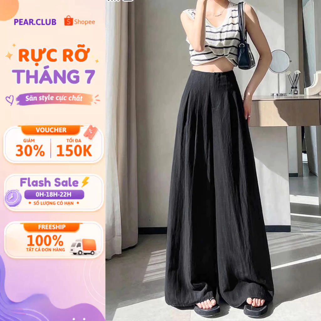 [BST THU ĐÔNG] Quần ống rộng chất đũi PEAR.CLUB, quần dài ống suông cạp cao BIGSIZE mặc đi học, đi chơi Q66