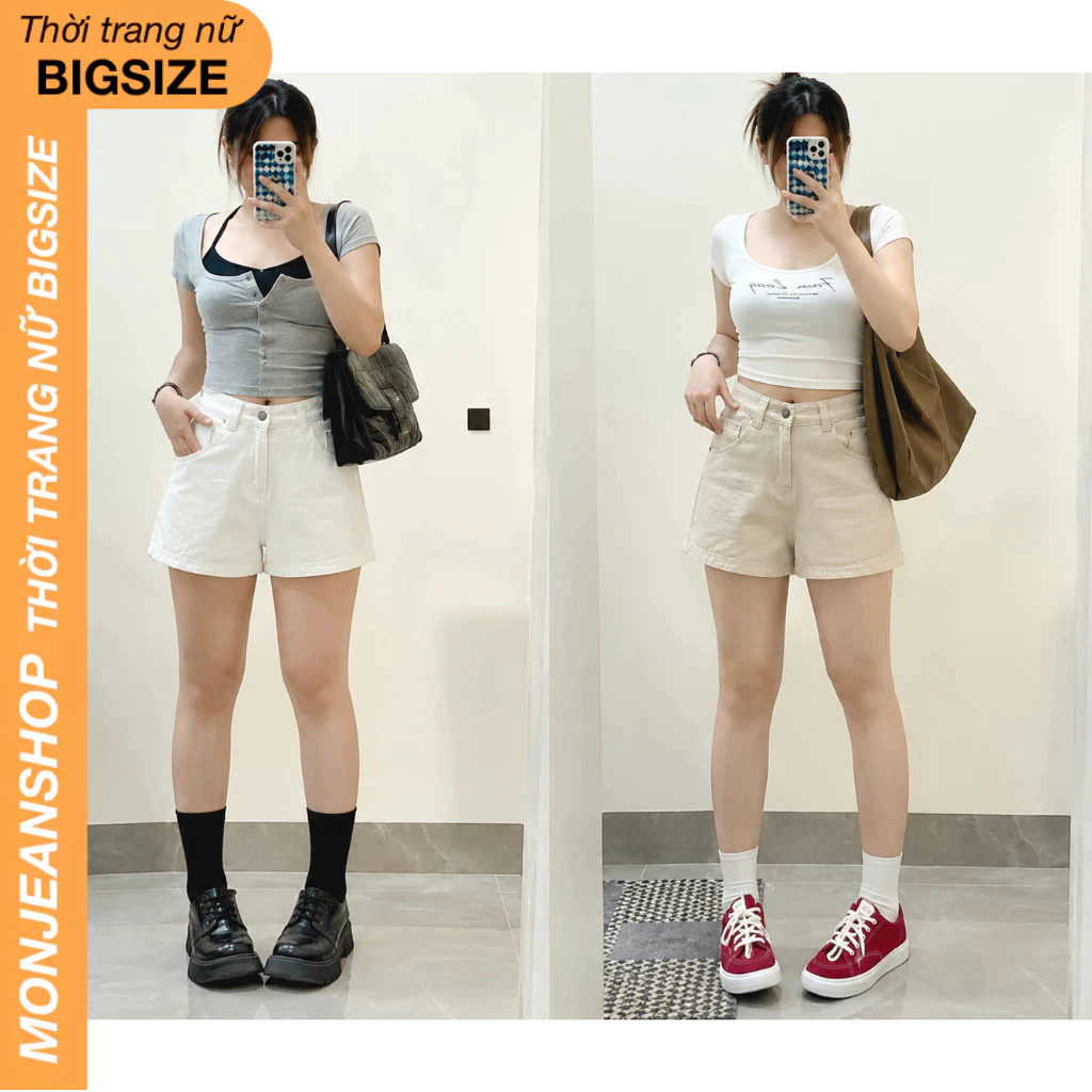 [55-90kg] Quần short BIGSIZE nữ trơn, Quần sooc form chữ A bigsize từ 40kg đến 85kg thời trang cao cấp MS1088.2