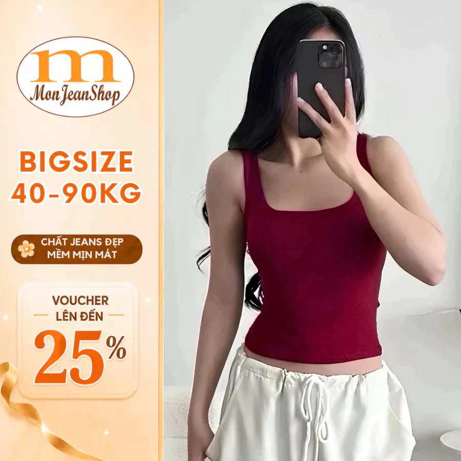 Áo thun nữ ba lỗ cổ chữ U Bigsize 55-85kg trơn có mút cố định tôn V1 AT9026