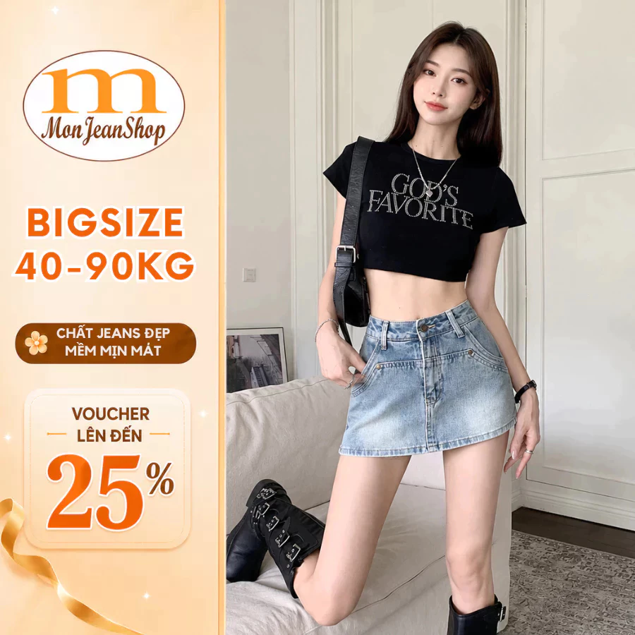 Chân Váy Jean Bigsize 40-90kg Dáng Ngắn Quần Giả Váy Bigsize Form Chữ A Ms2006