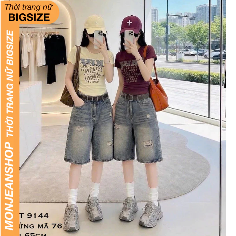 Quần Ngố Lửng Jean Nữ Bigsize Túi Hộp Thêu MS76 Lưng Cao Chất Jeans QC Cao Cấp Dành Cho Nữ 55-90kg MS76