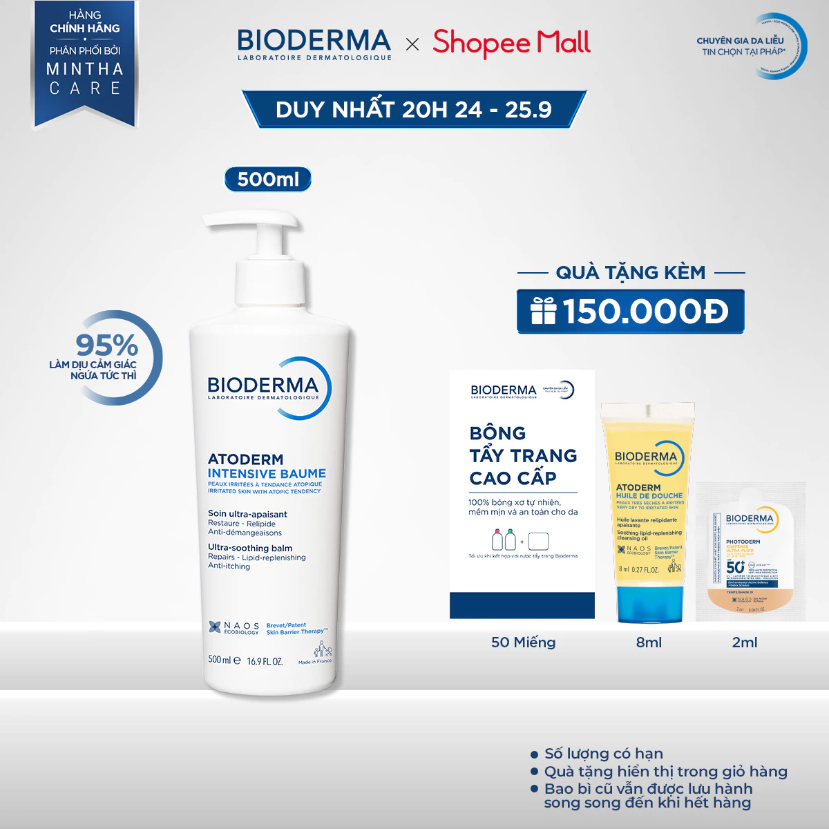 Kem dưỡng ẩm chuyên sâu cho da rất khô và viêm da cơ địa Bioderma Atoderm Intensive Baume - 500ml