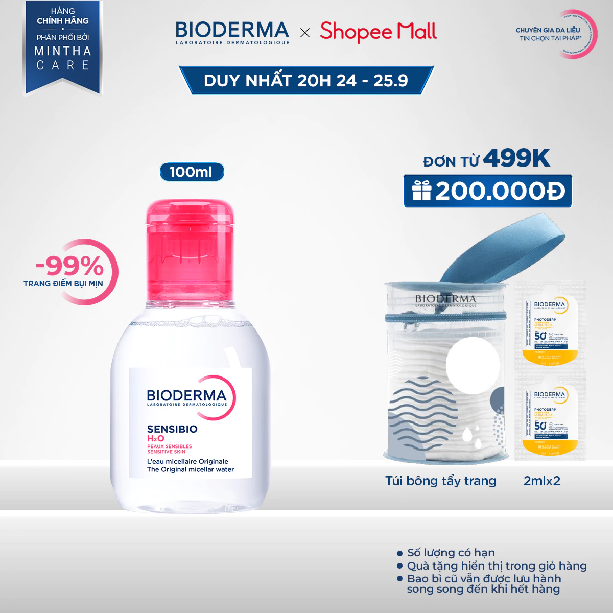 Dung dịch làm sạch và tẩy trang công nghệ Micellar Bioderma Sensibio H2O - 100ml