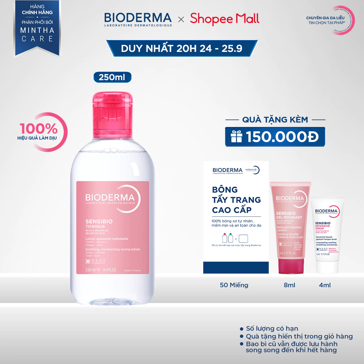 Dung dịch cân bằng dưỡng ẩm và làm dịu da Bioderma Sensibio Tonique - 250ml