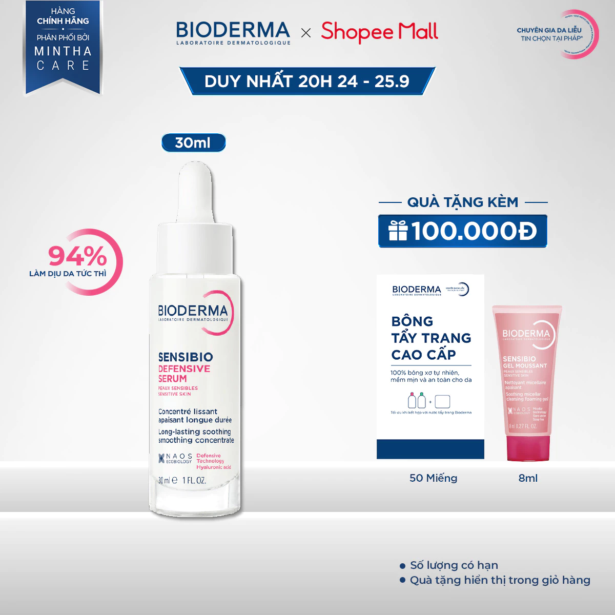 Tinh chất ngăn ngừa lão hóa cho da nhạy cảm Bioderma Sensibio Defensive Serum 30ml