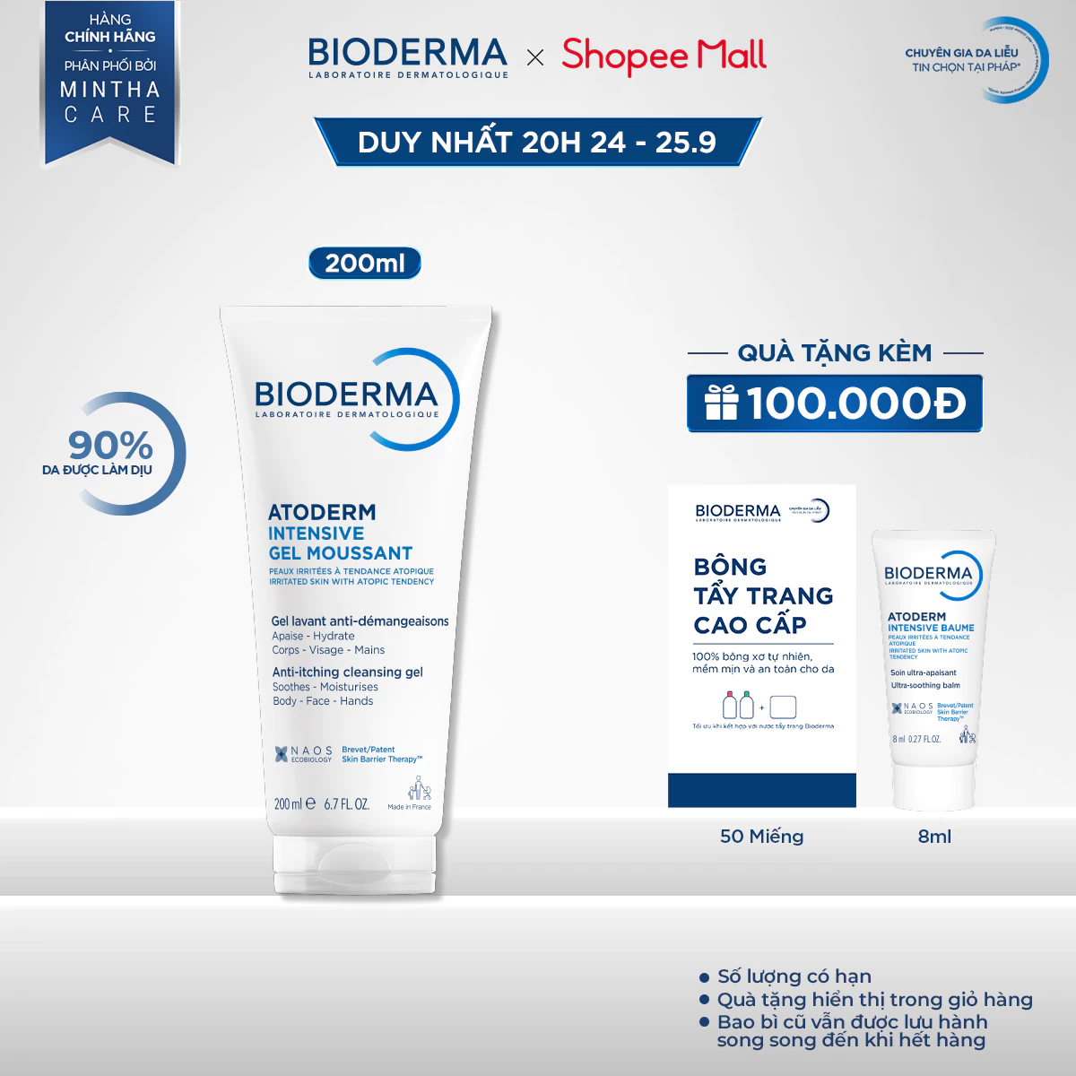 Gel làm sạch dịu nhẹ cho da rất khô , nhạy cảm dễ bị kích ứng Bioderma Atoderm Intensive Gel Moussant - 200ml