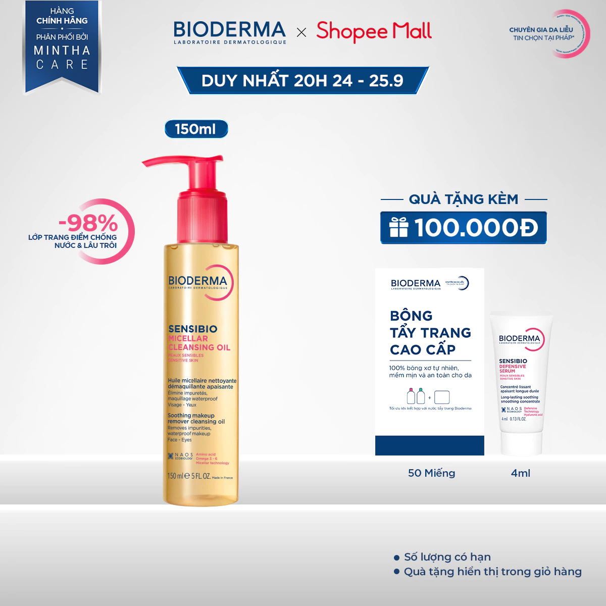 Dầu tẩy trang & làm sạch Bioderma Sensibio Micellar cleansing oil - 150ml