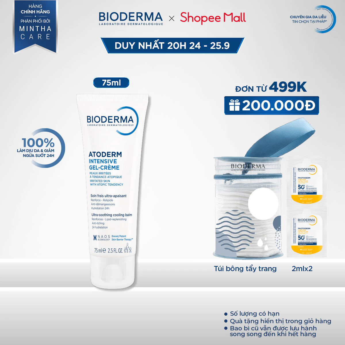 Kem gel dưỡng ẩm và làm dịu dạng gel cho da khô và rất khô Bioderma Atoderm Intensive gel-crème 75ml