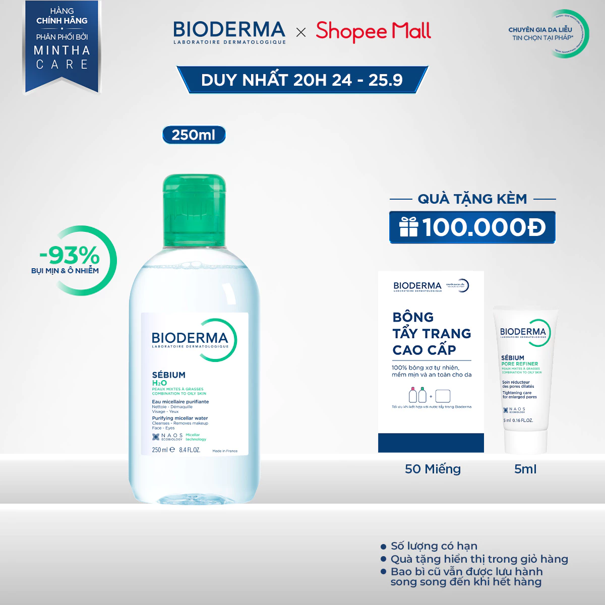 Dung dịch làm sạch và tẩy trang công nghệ Micellar Bioderma Sebium H2O - 250ml